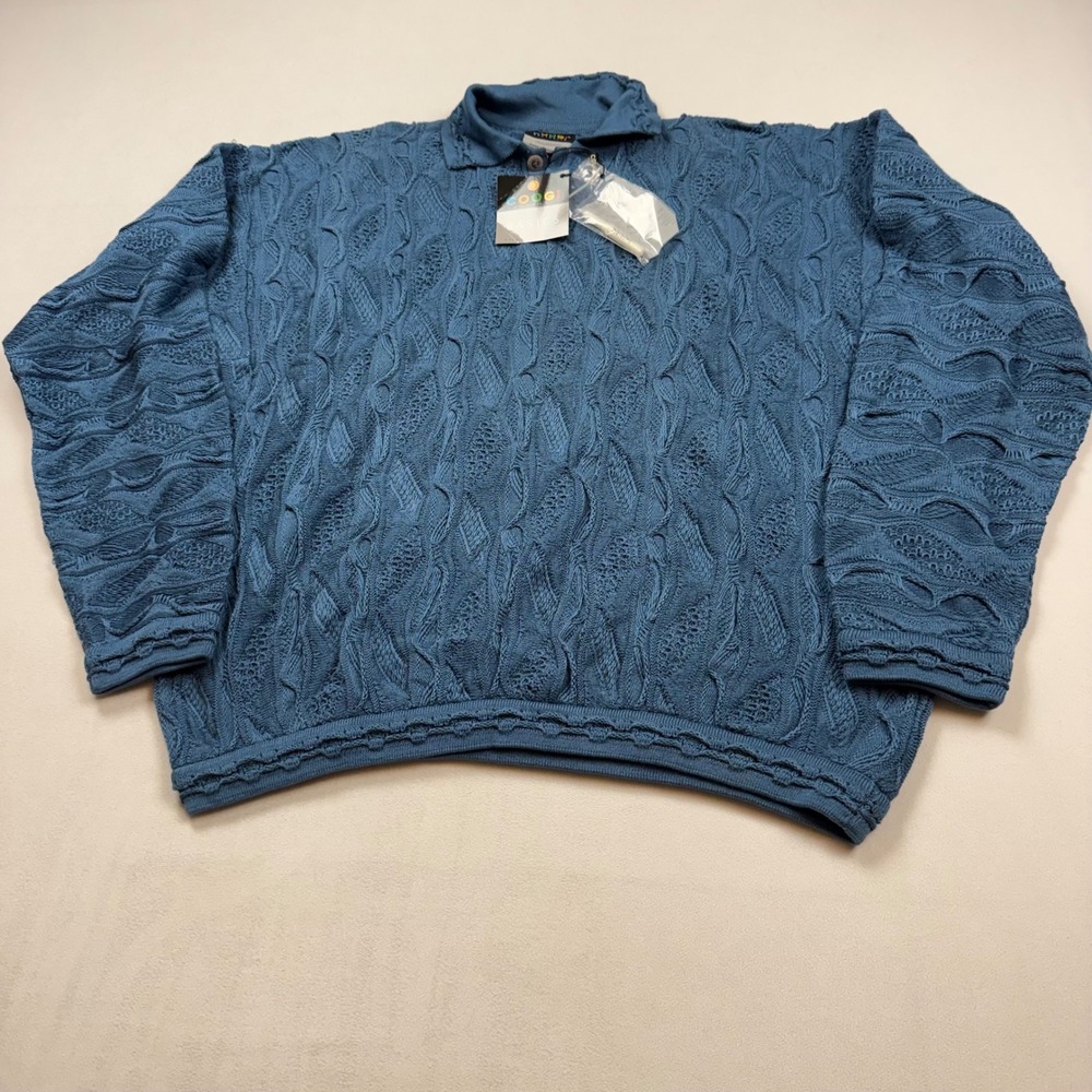 Coogi Australia Mens XL Blue 3D Knit Sweater Shirt Mercerized VTG NWT repair kit